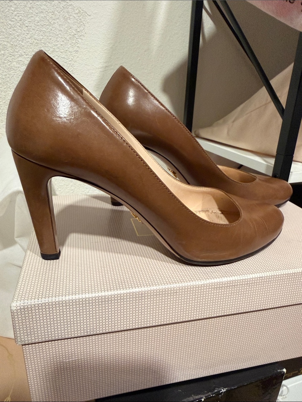 Prada Brown Leather Pointed-Toe Pumps - Picture 6 of 10